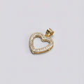 Gold heart-shaped pendant with diamonds on a light gray background
